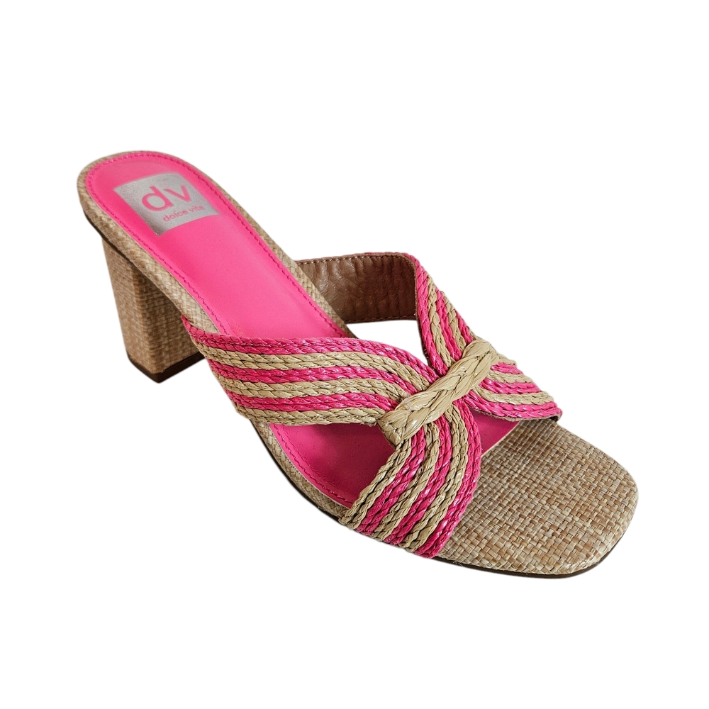 Dv Dolce Vita Sandals Pink Tan Raffia Haady Summer Shoes Womens Size 8.5